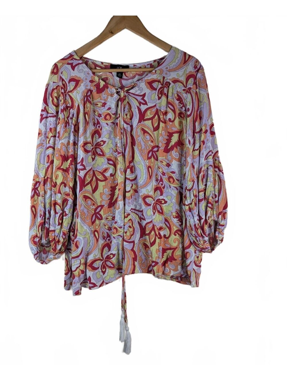 AGB Floral Paisley Print Boho Tunic Blouse with Tassels‎  Woman's 2X